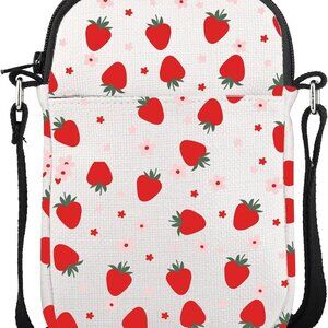 Waterproof Strawberry Print Mini Purse with Adjustable Strap for Everyday Chic
